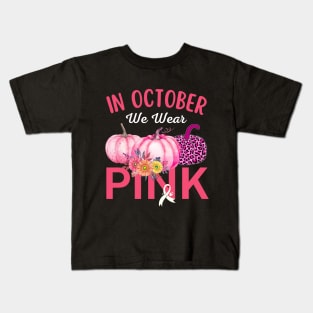 Cute Pink Pumpkins Breast Cancer Awareness Month Kids T-Shirt